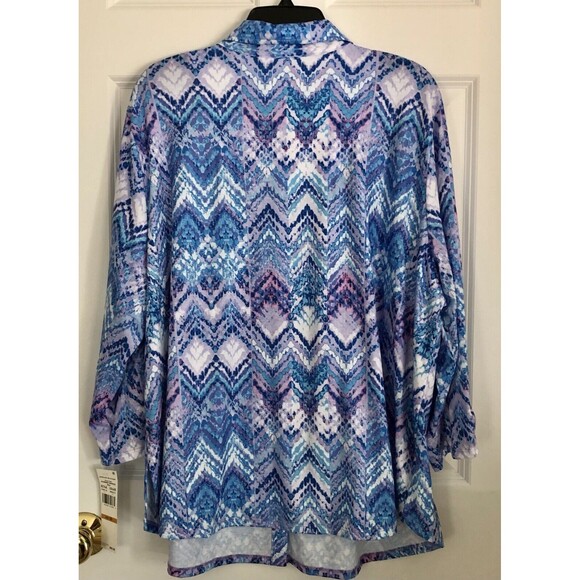 ALFRED DUNNER WOMEN'S TOP COLLARED NECK BUTTON DOWN ZIG ZAG 3/4 SLEEVES ROLL 158 - Picture 3 of 6